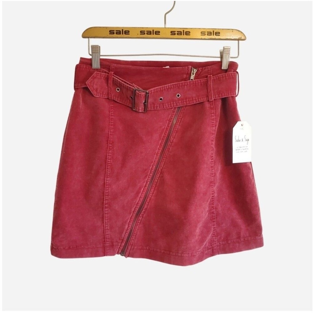Sadie & Sage Pink Corduroy Asymmetric Zip mini Skirt W/ Belt Detail Size S Y2k
